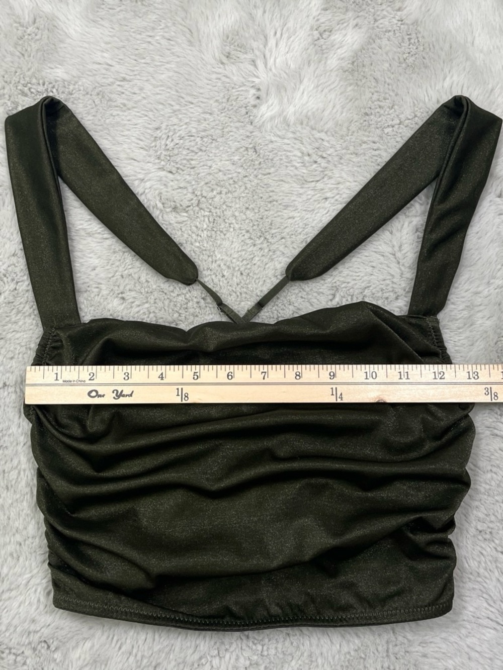 Urban Outfitters Olive Green Shirred Crop Top with Padded Straps - Picture 2 of 5